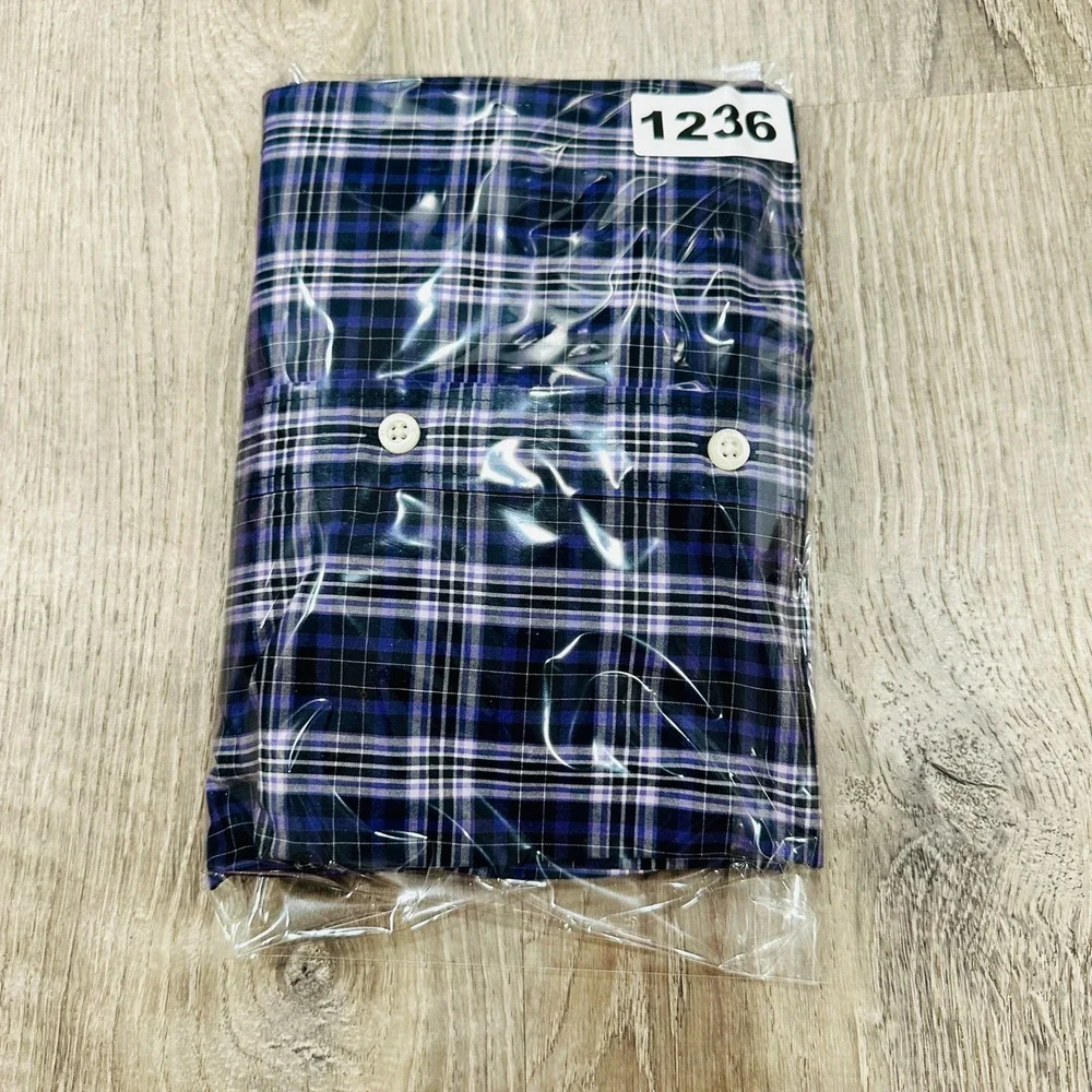 Banana Republic Shirt Men's Medium Blue Purple Grant Fit Plaid Button Down Shirt